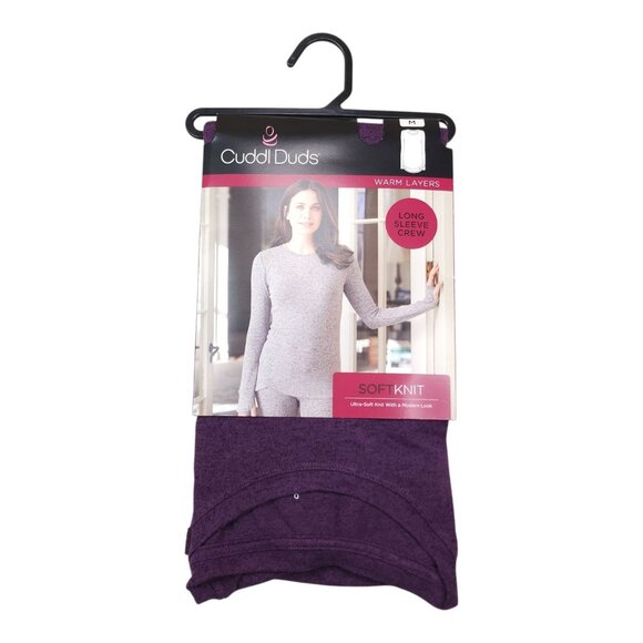 Cuddl Duds Soft Knit Long Sleeve Crew Neck Medium Thumbhole Top Purple Modern - Picture 2 of 10